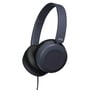 Sidebillede af blå JVC HA-S31M-A-E on-ear hovedtelefoner med drejeligt design for nem transport.