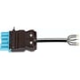 Detaljebillede af Wieland GST18I5 kablet med afisoleret ende, der viser de 5 ledninger med messingterminaler.