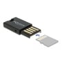 DeLock USB 2.0 kortlæser til Micro SD viser hvordan et Micro SD-kort indsættes i USB-stikket.