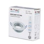 V-TAC downlight fitting pakke, der viser produktinformation og kompatibilitet med GU10 fatning.