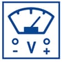 Symbol for voltmeter, der indikerer spænding, relateret til Varta V364/SR60 batteriets 1,55V.