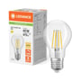 LEDVANCE LED-standardpære med E27-sokkel står ved sin emballage, hvor 470 lm, 3000 K og dæmpbar funktion fremgår.