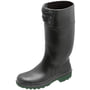 Sievi Light Boot S5 sikkerhedsgummistøvle i sort, str. 44, med snørebånd og grøn sål på hvid baggrund.