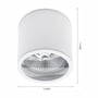 Målskitse af den hvide SpectrumLED Chloe loftlampe med 118 mm diameter og 114 mm dybde.