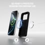 4smarts E-Ink-cover til iPhone 17 Pro ses adskilt fra telefon og trådløs oplader som illustration af Qi2-opladning.