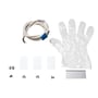 SG Armaturen Lineal Surface Start Kit DALI hvid, viser diverse tilbehør såsom kabel, monteringsbeslag, skruer og engangshandske.