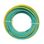Frontvisning af 25 meter Classico PN installationskabel, 1,5 mm i gul/grøn, viklet op som en ring på hvid baggrund.