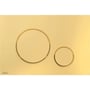Alca M675 THIN betjeningsplade i blank messing plast med rundt tryk til dobbeltskyl og Alca logo nederst.