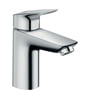 Hansgrohe Logis håndvaskarmatur 71102000 i krom med et greb og 108 mm fremspring, vist på hvid baggrund.
