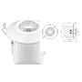 Casambi Basicdim 5DP 38rc trådløs sensor i hvid, vist med tekniske tegninger og dimensioner.