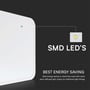 Detalje af V-TAC LED loftlysets SMD LED'er og en illustration af en sensor, med teksten 'BEST ENERGY SAVING'.