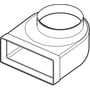 Thermex bøjning 220x90mm til Ø150mm rør, fremstillet i hvid plast med 90 graders vinkel, vist med isolerede streger.