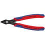 Knipex elektronik bidetang Super Knips, 125 mm lang, med bruneret overflade og to-komponent håndtag i rød og blå.