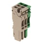 Sidevisning af Weidmüller Z-SERIES PLUG-IN Connector ZP 2.5/1AN/3, der fremhæver dens grønne og beige farver og 3-polet design.