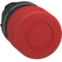 Fron view af Schneider Electric nødstophoved, viser det røde tryk/træk element med en 40mm diameter.