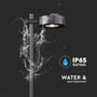 Demonstration af V-TAC LED pullertlampens IP65 klassifikation med vandstråler, der viser dens vand- og støvtætte egenskaber.