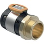 Geberit FlowFit overgang med 63 mm muffe og 2 1/2" udvendigt gevind i blyfri siliciumbronze med sort plasthåndtag.