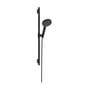 Hansgrohe Raindance Alive Select S brusehoved med 125mm diameter og grafitfarvet stråleskive på matsort brusestang.