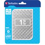 Emballagen til Verbatim Store n Go ekstern harddisk med sølvfarvet mønster, 1 TB og USB 3.0 angivet på forsiden.