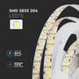 Detaljeret visning af V-TAC LED stribelys med 204 SMD 2835 LED'er per meter og et ikon for 120 graders spredningsvinkel.