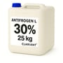 Antifrogen L-glykol, 30 % og 25 kg, i hvid dunk med blåt låg, set mere direkte forfra.