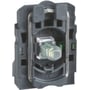 Schneider Electric lampetrykskrop med LED, hvid, 230V AC, 2NO kontakter og integreret lysmodul, set forfra.