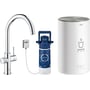 Grohe Red II Duo køkkenarmatur med C-tud, 3L kedel, filter og kontrolboks vist samlet.