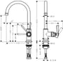 Teknisk tegning af Hansgrohe Axor etgrebsbatteri med præcise dimensioner for 175mm tud og vaskemontering.