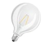 Ledvance LED globe 125 filament pære med E27 sokkel, klart glas og synlig filamenttråd på hvid baggrund.