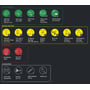 Grafisk oversigt over indholdet i Housegard Plus førstehjælpstaske med 74 dele, opdelt efter skadestype.