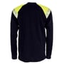 Bagsiden af Tranemo Workwears langærmede t-shirt i marine og hi-vis gul, størrelse 2XL, med refleksfelter over skuldrene.