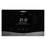 Vaillant sensoCOMFORT VRC 720 touch-betjent vejrkompenseringsenhed med klar skærm, der viser temperatur og tid.