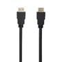 Nærbillede af to HDMI hanstik fra et Deltaco High-Speed Flex kabel, isoleret på hvid baggrund.