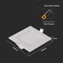 Dimensioner på V-TAC LED Panel Premium: 120x120 mm bredde, 12 mm dybde og 110x110 mm hulstørrelse.