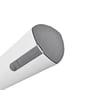 En grå skydeknap med tænd-symbol og åbnepil ses på kroppen af den hvide LED-bordlampe.