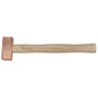 Tæt på Peddinghaus kobberhammer, viser det brede kobberhoved og det ergonomisk formede træskaft med logo og markeringer.