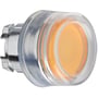 Schneider Electric ZB4BW553 orange lampetrykhoved, der viser den klare plastikkappe og orange LED-lys for øget synlighed.