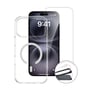 Gennemsigtigt cover og skærmglas fra 4smarts 3-i-1 startsæt til iPhone 18 Pro Max og 17 Pro Max med monteringsramme.