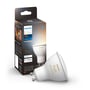 Emballagen til Philips Hue White Ambiance pæren, med information om funktioner som Bluetooth og WiFi.