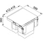 Monteringsskitse af FRANKE Sorter Garbo 45-2 affaldssystem, der viser dimensioner for bredde, dybde og højde for 45 cm skabe.