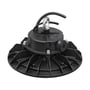 SpectrumLED Plateo 4 high bay-armatur på 100 W i sort, set bagfra med køleribber, ophængsøje og ledninger.