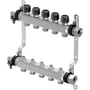 Uponor Vario S fordelerrørsæt i rustfrit stål med 2 kredse og 3/4" Eurokonus, inklusive bæringer og 1" tilgangsstykker.