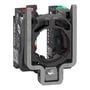 Schneider Electric ZB4BZ1055 kontaktelement med 1NO-1NC og fjederklemmer i metal og sort plast. Låseskrue ses i bunden.