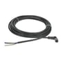 Komplet Schneider Electric 5 meter sort PUR sensorkabel med 3-polet M12 hun vinkelstik og afisolerede ledninger i enden.