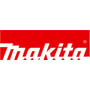 Makita logo i hvidt på en rød baggrund, symboliserer brandet.