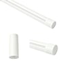 To detaljer viser den hvide spisebordslampes endestykke og den cylindriske wireholder til ophænget.