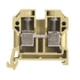 Weidmüller SAK 10/35 PA gennemgangsklemme i beige, med skruetilslutning til 10 mm2 ledere og fastgørelse til TS 35 DIN-skinne.