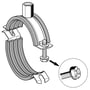 Beck Scanclamp LS rørbøjle med gummi til 159-170 mm rør, vist med M8/M10 gevind og close-up af skruehoved.