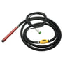 Samlet stavvibrator med 38 mm hoved, sort manøvreslange og 10 meter el-kabel, vist arrangeret i en cirkel.