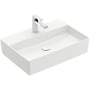 Villeroy & Boch Memento 2.0 surface bordstående håndvask i hvid porcelæn/keramik med hanehul og afløb på isoleret hvid baggrund.